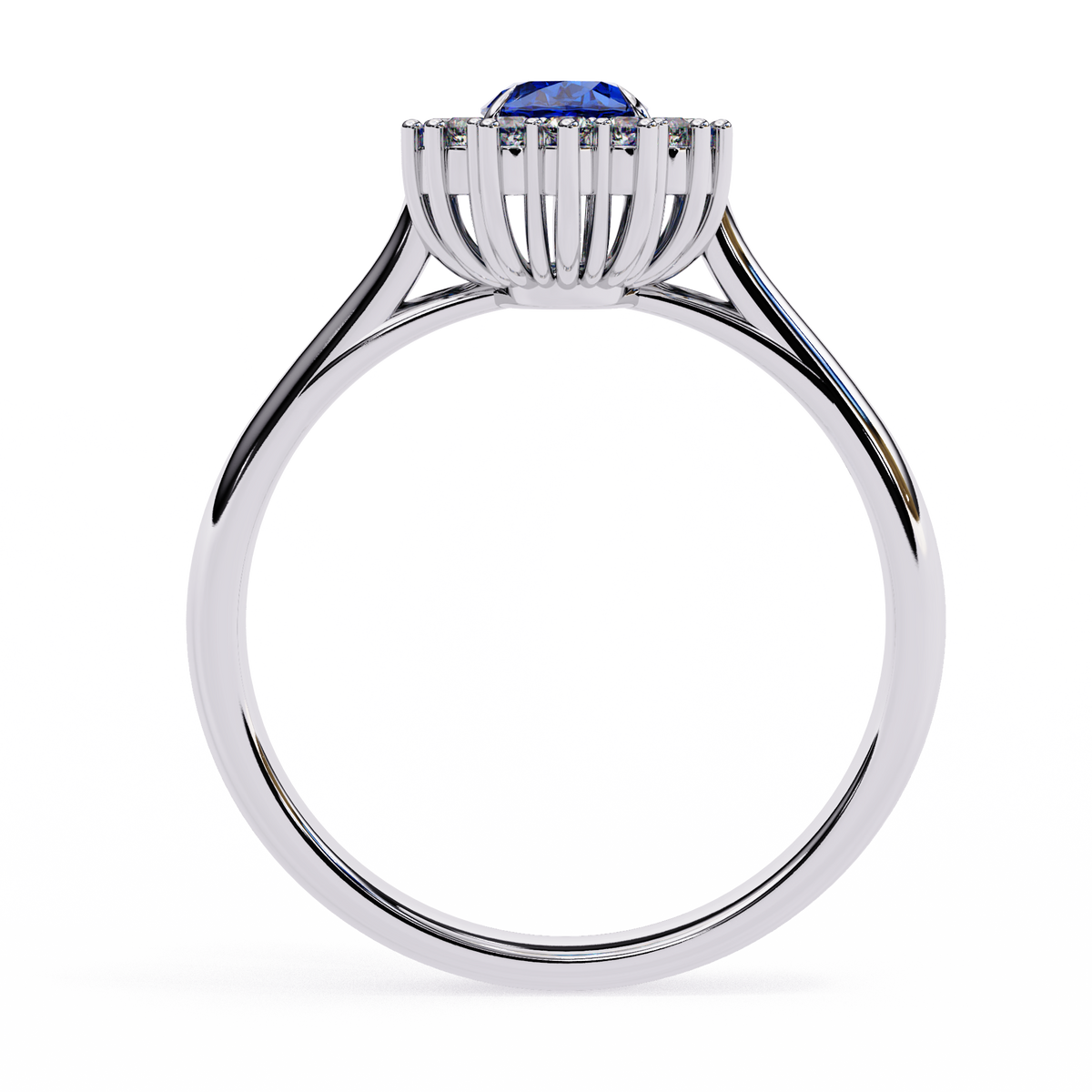 Reverra 14K Blue Sapphire and Diamond Halo Ring, CTTW-2.04