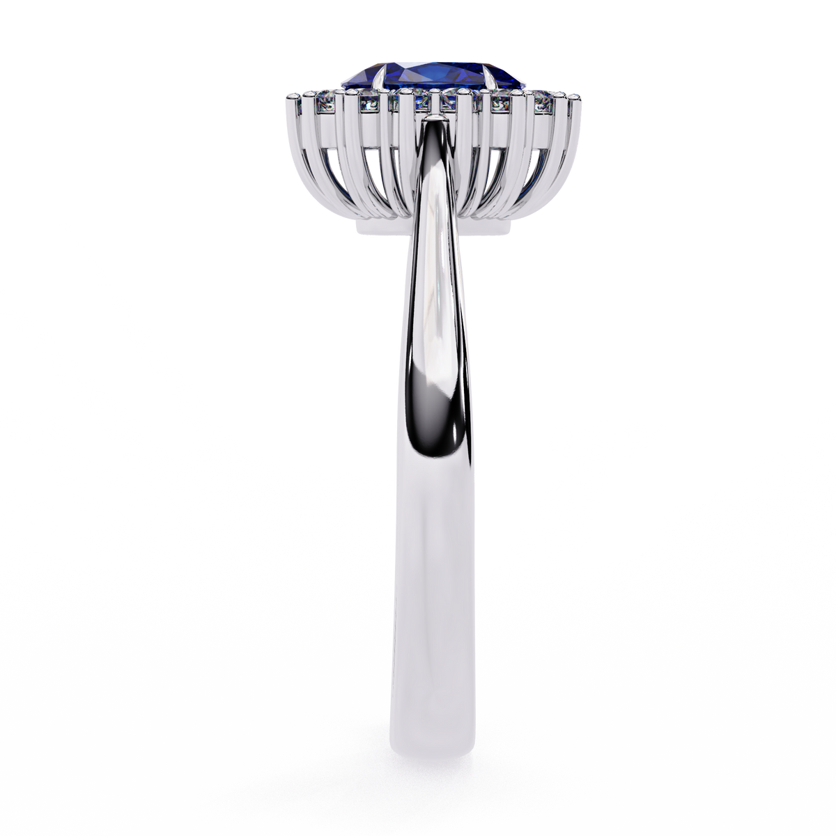 Reverra 14K Blue Sapphire and Diamond Halo Ring, CTTW-2.04