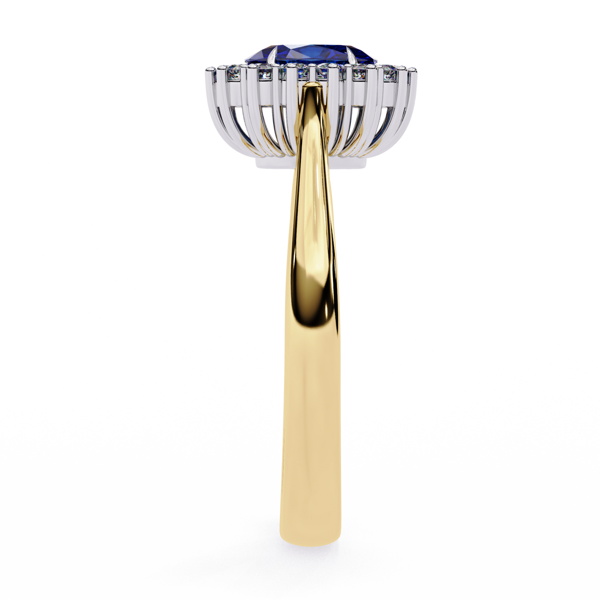 Reverra 14K Blue Sapphire and Diamond Halo Ring, CTTW-2.04