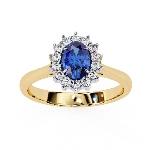Reverra 14K Gold Oval & Round Lab Grown Diamond Blue Sapphire Halo Engagement Ring for Women, CTTW-2.04 - Reverra Jewels Inc.
