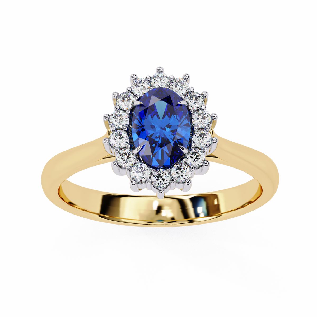 Reverra 14K Blue Sapphire and Diamond Halo Ring, CTTW-2.04