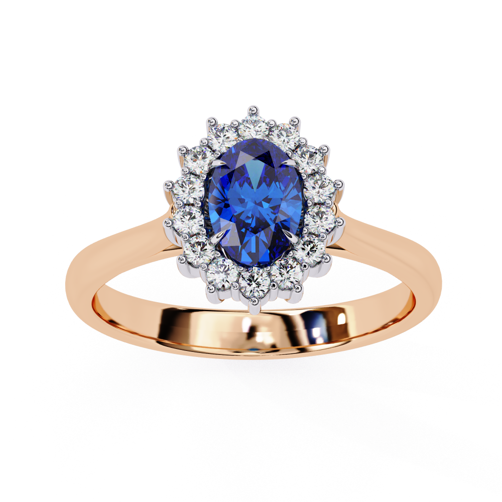 Reverra 14K Gold Oval & Round Lab Grown Diamond Blue Sapphire Halo Engagement Ring for Women, CTTW-2.04
