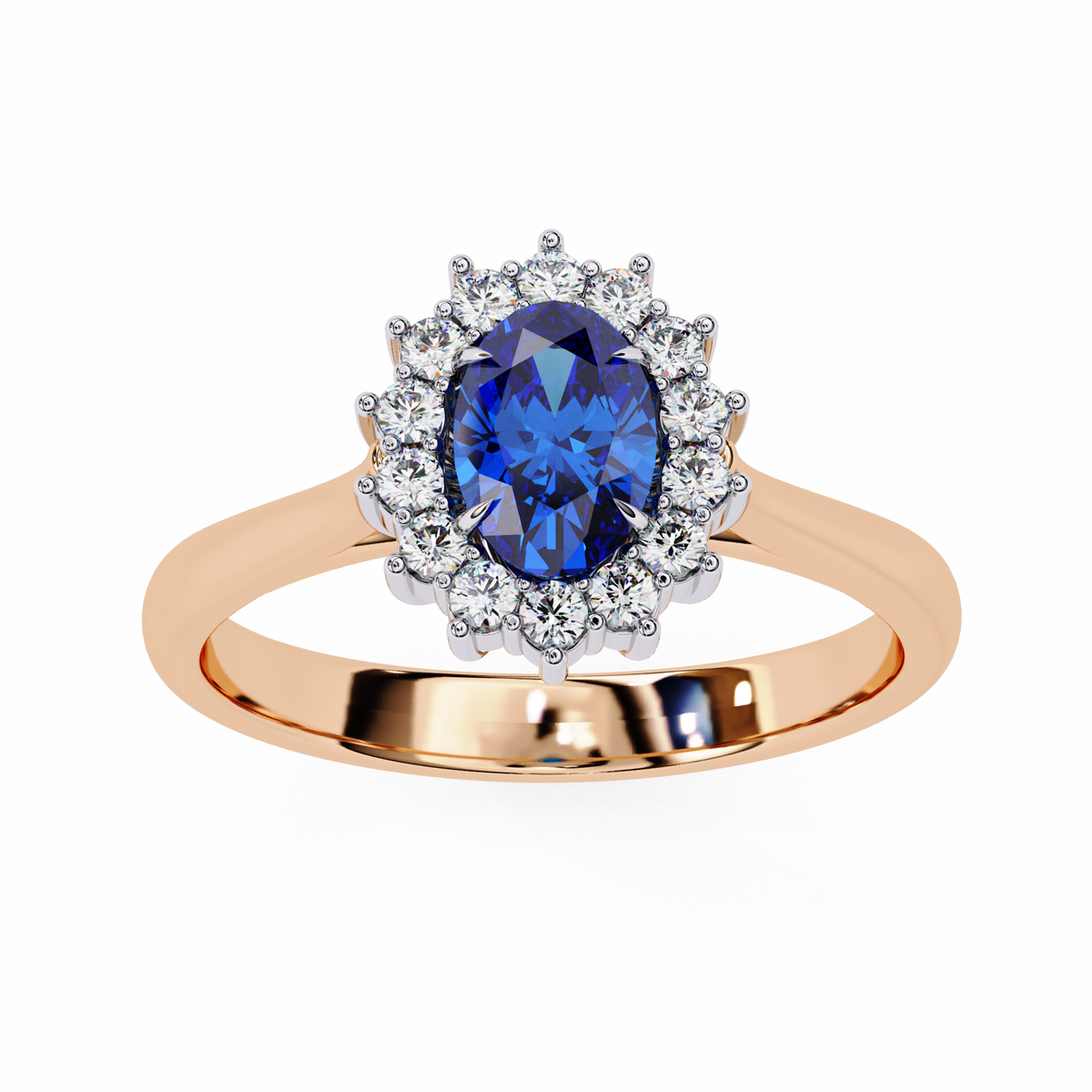 Reverra 14K Blue Sapphire and Diamond Halo Ring, CTTW-2.04