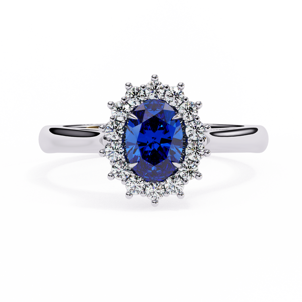 Reverra 14K Gold Pear & Round Lab Grown Diamond Blue Sapphire Halo Engagement Ring for Women, CTTW-2.04