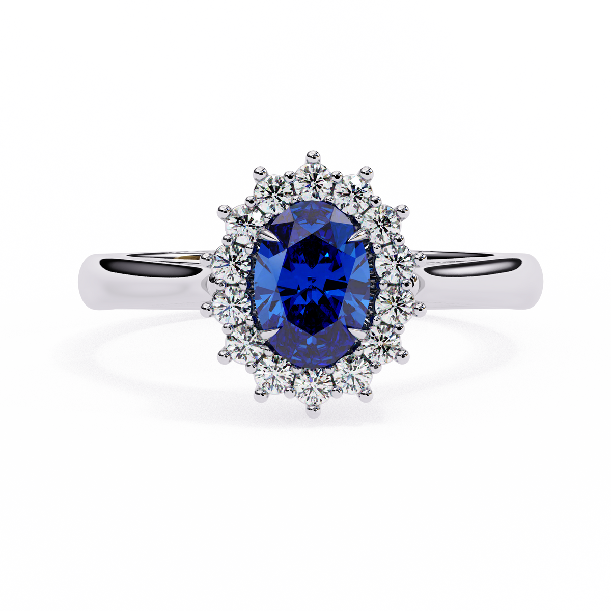 Reverra 14K Blue Sapphire and Diamond Halo Ring, CTTW-2.04