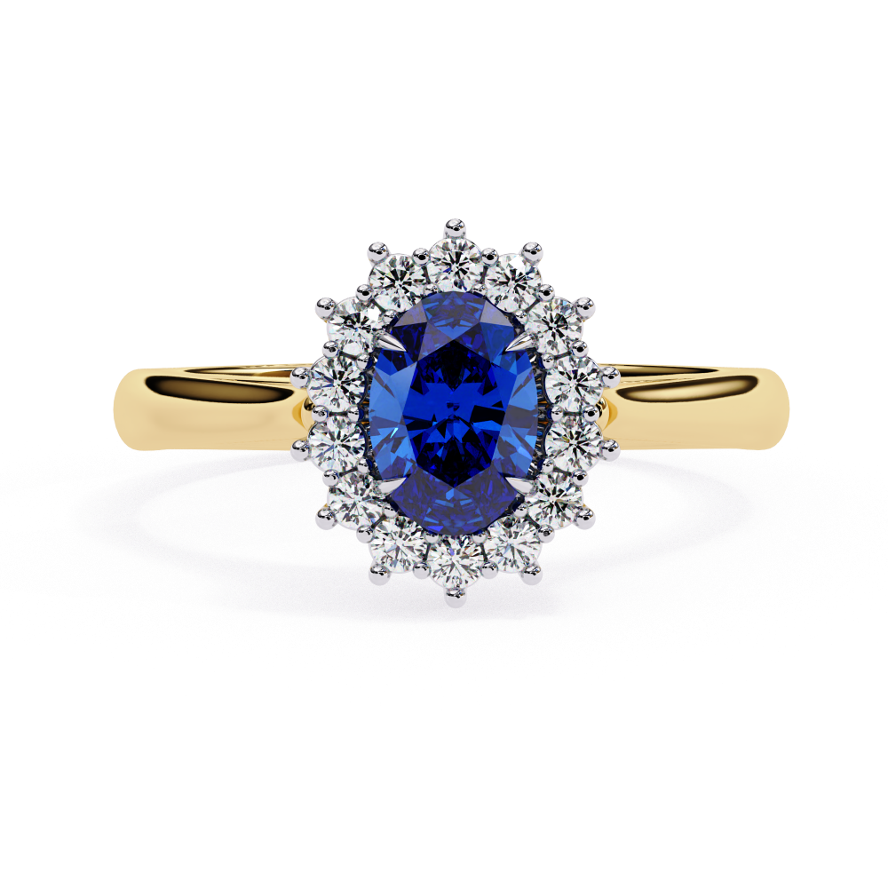 Reverra 14K Gold Oval & Round Lab Grown Diamond Blue Sapphire Halo Engagement Ring for Women, CTTW-2.04