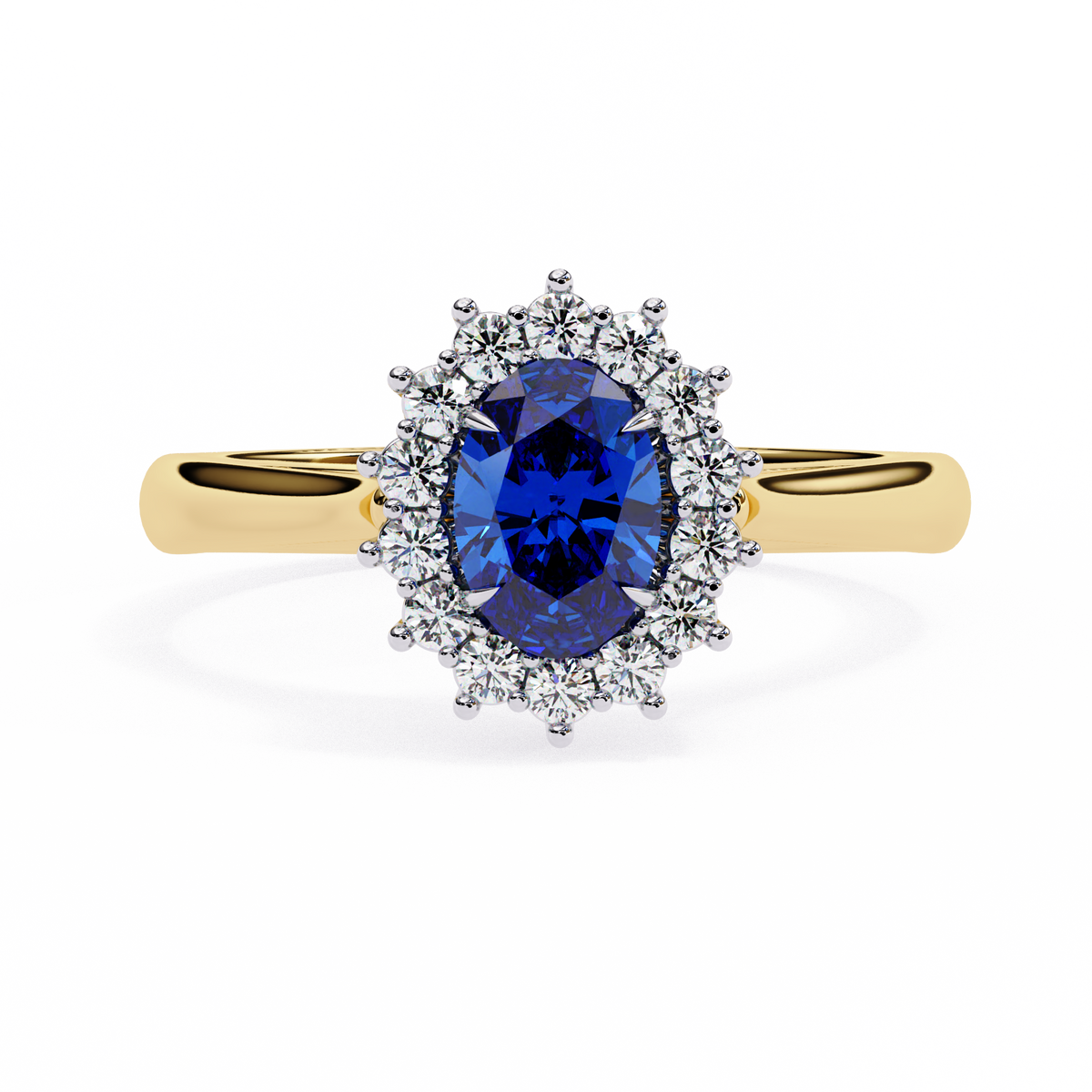 Reverra 14K Blue Sapphire and Diamond Halo Ring, CTTW-2.04
