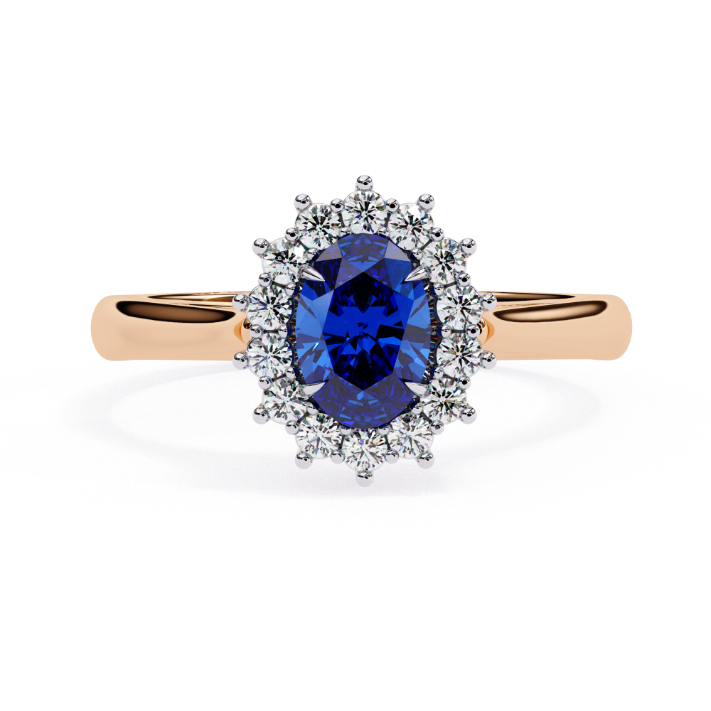Reverra 14K Gold Oval & Round Lab Grown Diamond Blue Sapphire Halo Engagement Ring for Women, CTTW-2.04