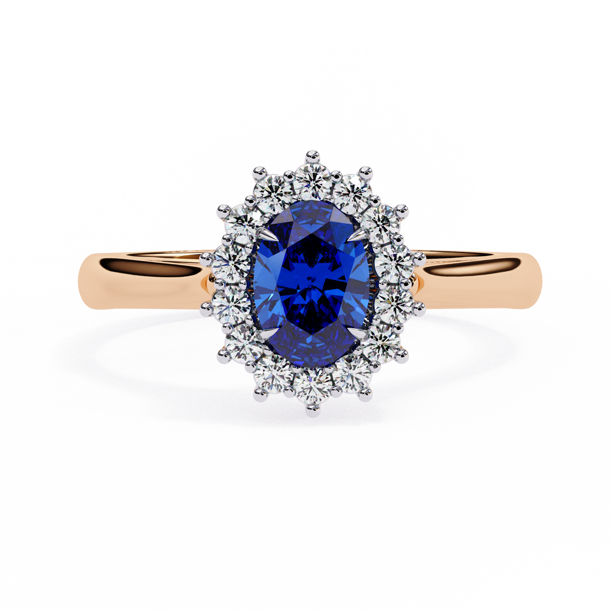 Reverra 14K Blue Sapphire and Diamond Halo Ring, CTTW-2.04