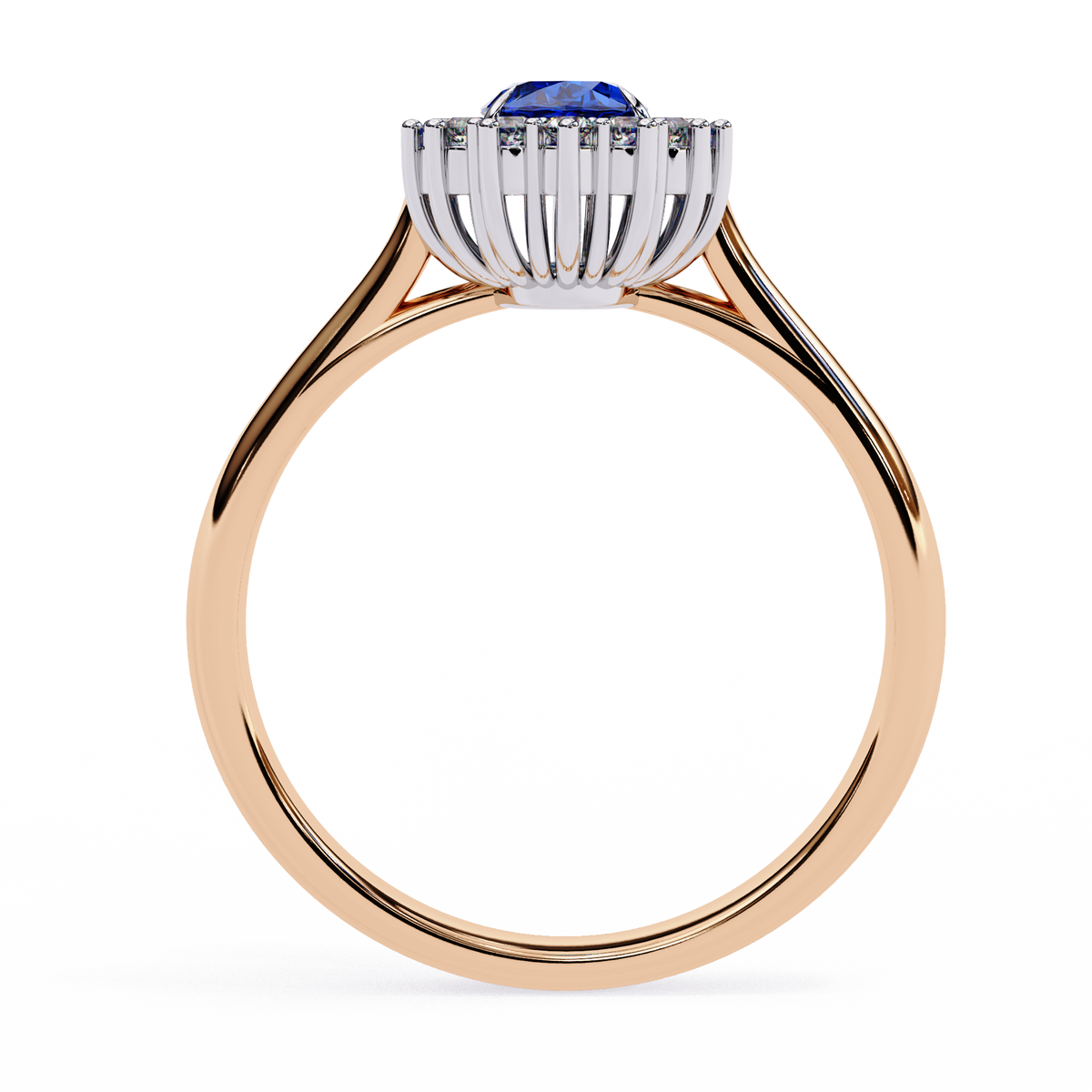 Reverra 14K Gold Oval & Round Lab Grown Diamond Blue Sapphire Halo Engagement Ring for Women, CTTW-2.04