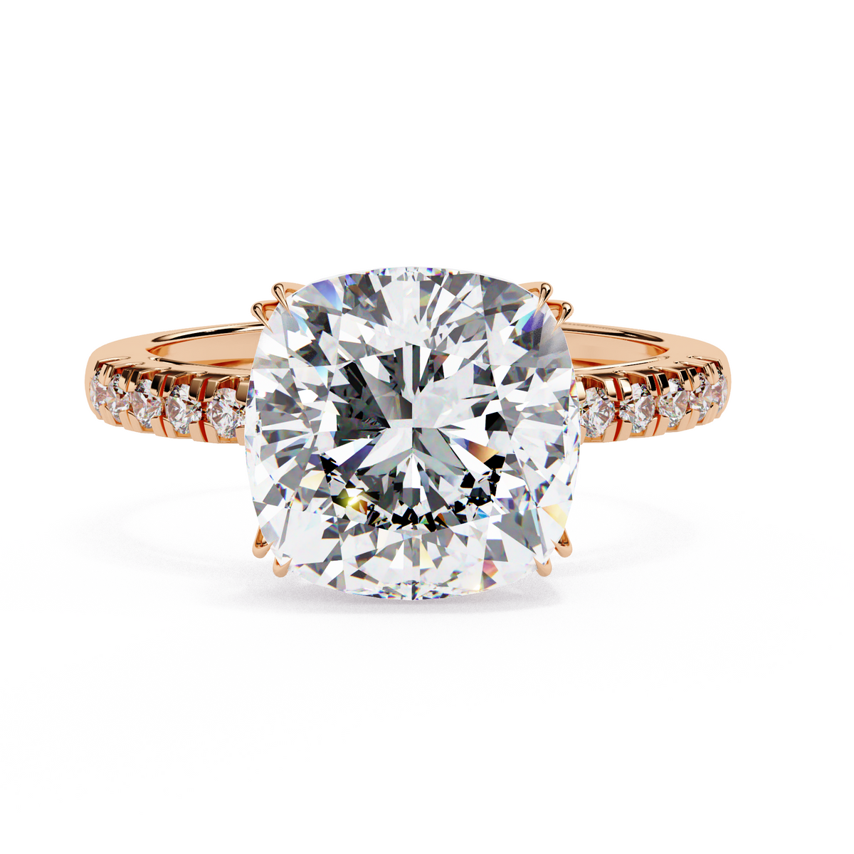 Reverra 14K Gold Round Lab Grown Diamond Solitaire with Pava Band Engagement Ring for Women, CTTW-5.38