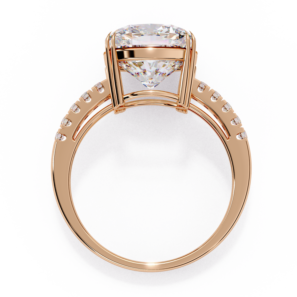 Reverra 14K Gold Round Lab Grown Diamond Solitaire with Pava Band Engagement Ring for Women, CTTW-5.38