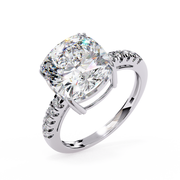 Reverra 14K Gold Round Lab Grown Diamond Solitaire with Pava Band Engagement Ring for Women, CTTW-5.38