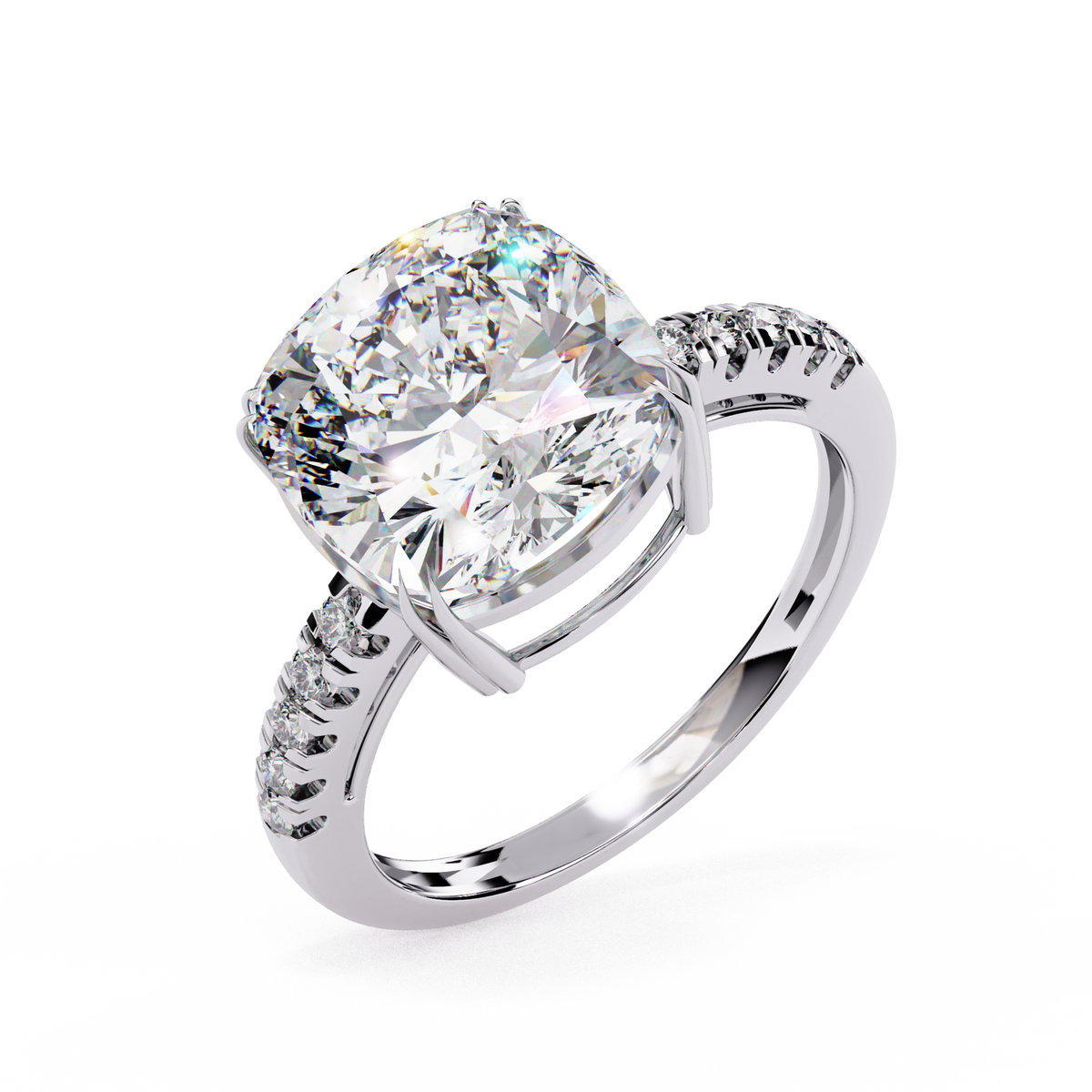 Reverra 14K Gold Round Lab Grown Diamond Solitaire with Pava Band Engagement Ring for Women, CTTW-5.38