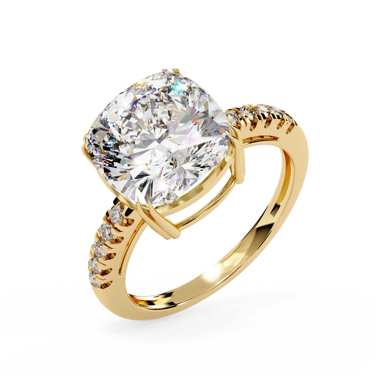 Reverra 14K Gold Round Lab Grown Diamond Solitaire with Pava Band Engagement Ring for Women, CTTW-5.38