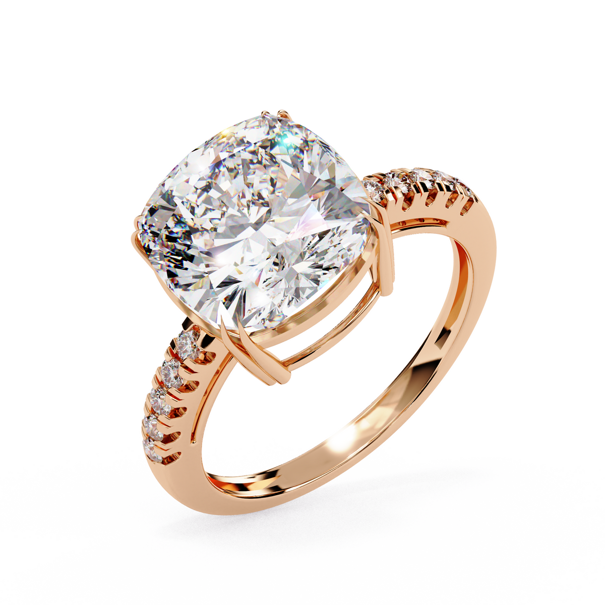 Reverra 14K Gold Round Lab Grown Diamond Solitaire with Pava Band Engagement Ring for Women, CTTW-5.38