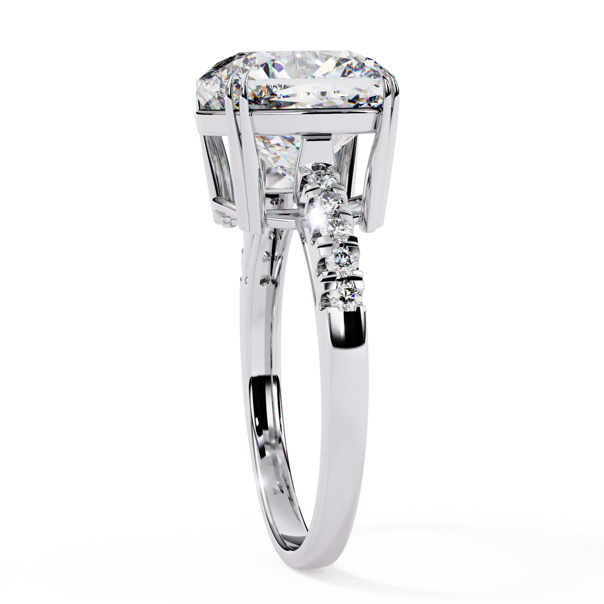 Reverra 14K Gold Round Lab Grown Diamond Solitaire with Pava Band Engagement Ring for Women, CTTW-5.38