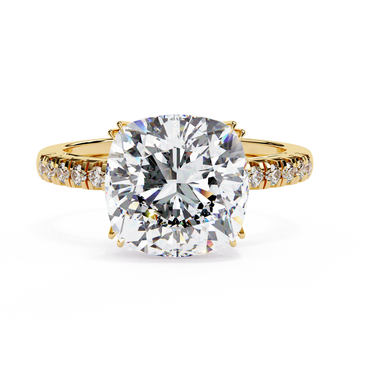 Reverra 14K Gold Round Lab Grown Diamond Solitaire with Pava Band Engagement Ring for Women, CTTW-5.38