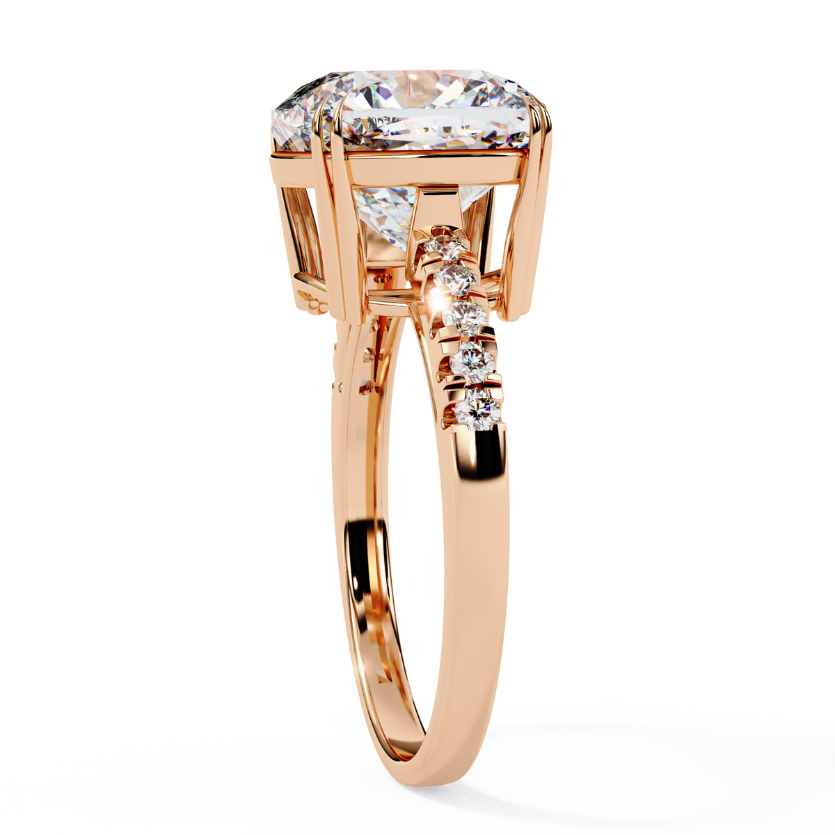Reverra 14K Gold Round Lab Grown Diamond Solitaire with Pava Band Engagement Ring for Women, CTTW-5.38
