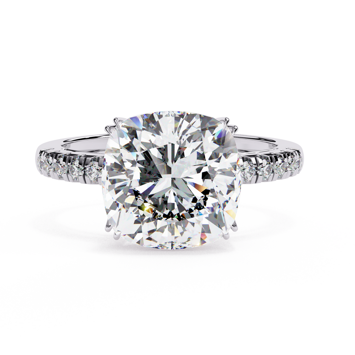 Reverra 14K Gold Round Lab Grown Diamond Solitaire with Pava Band Engagement Ring for Women, CTTW-5.38