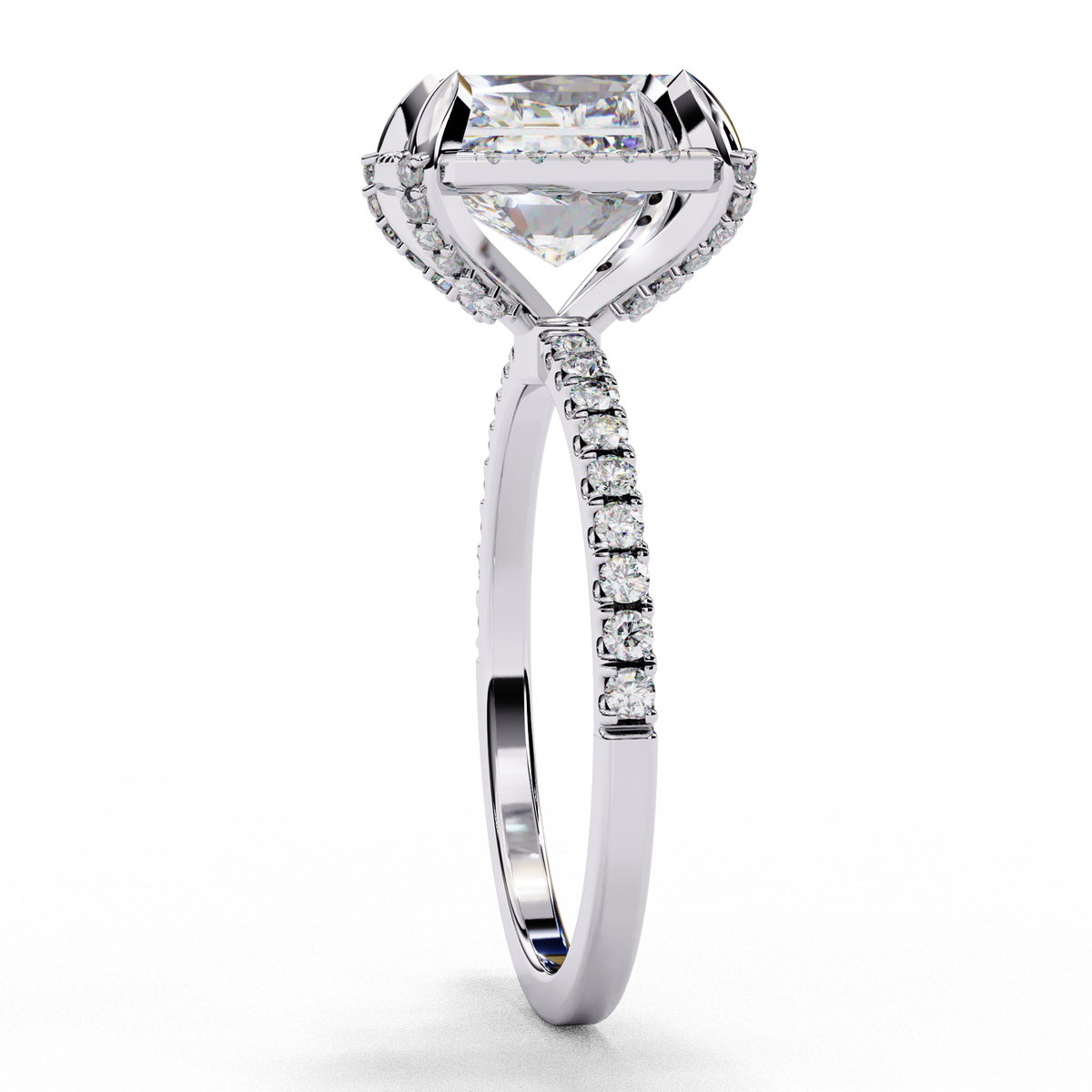 Reverra 14K Hidden Halo Engagement Ring with Pave Band, CTTW-3.37