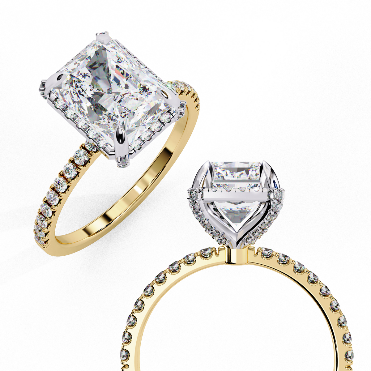 Reverra 14K Hidden Halo Engagement Ring with Pave Band, CTTW-3.37