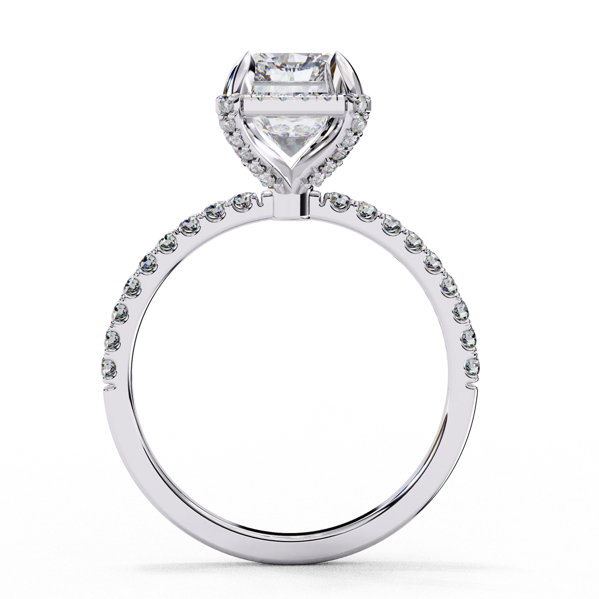 Reverra 14K Hidden Halo Engagement Ring with Pave Band, CTTW-3.37