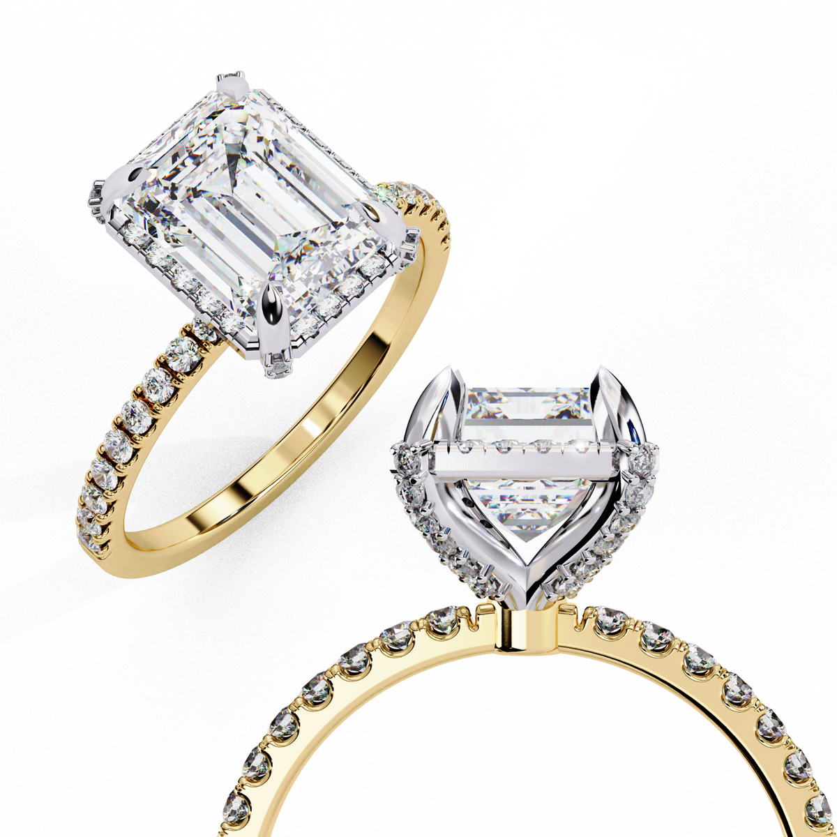 Reverra 14K Hidden Halo Engagement Ring with Pave Band, CTTW-2.8