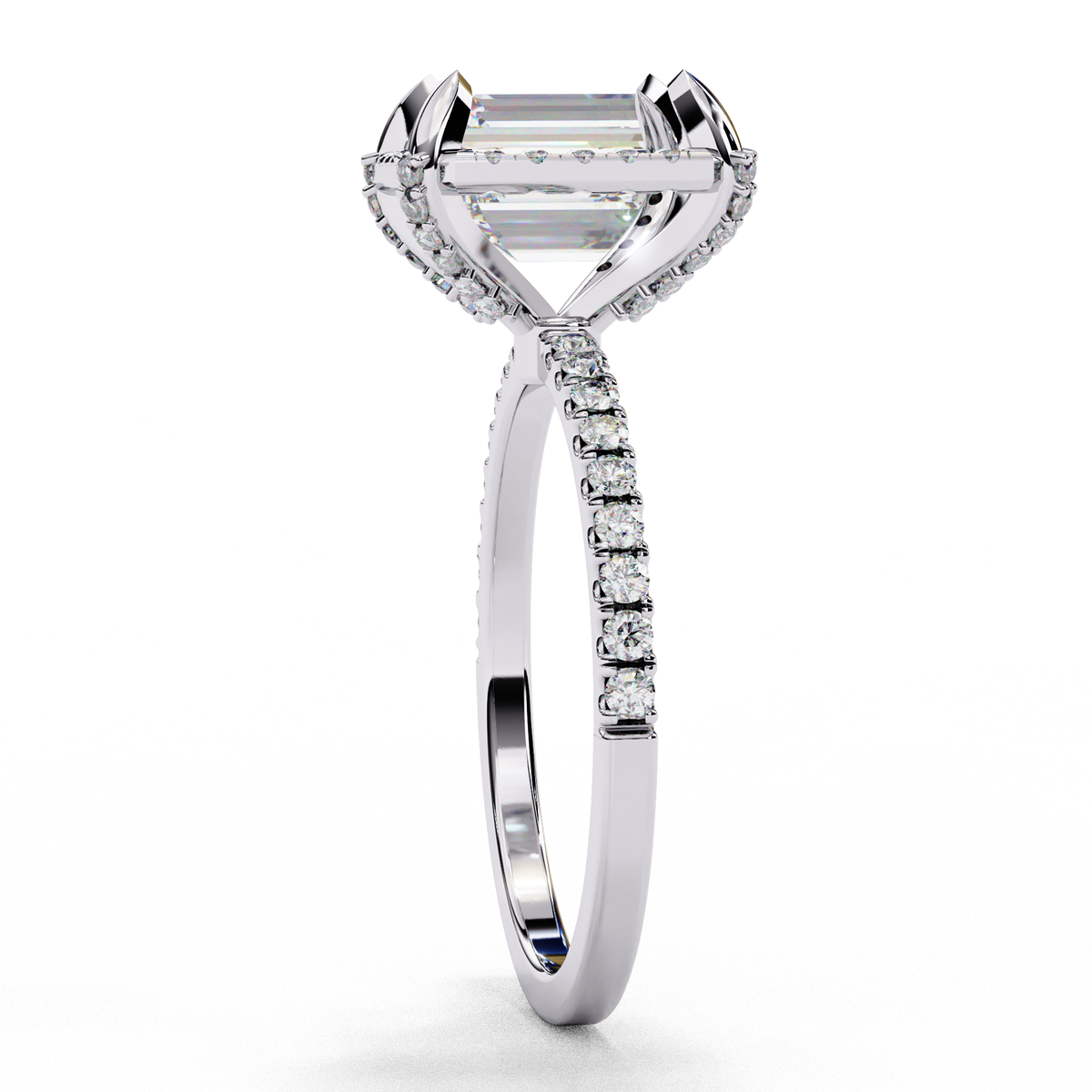 Reverra 14K Hidden Halo Engagement Ring with Pave Band, CTTW-2.8