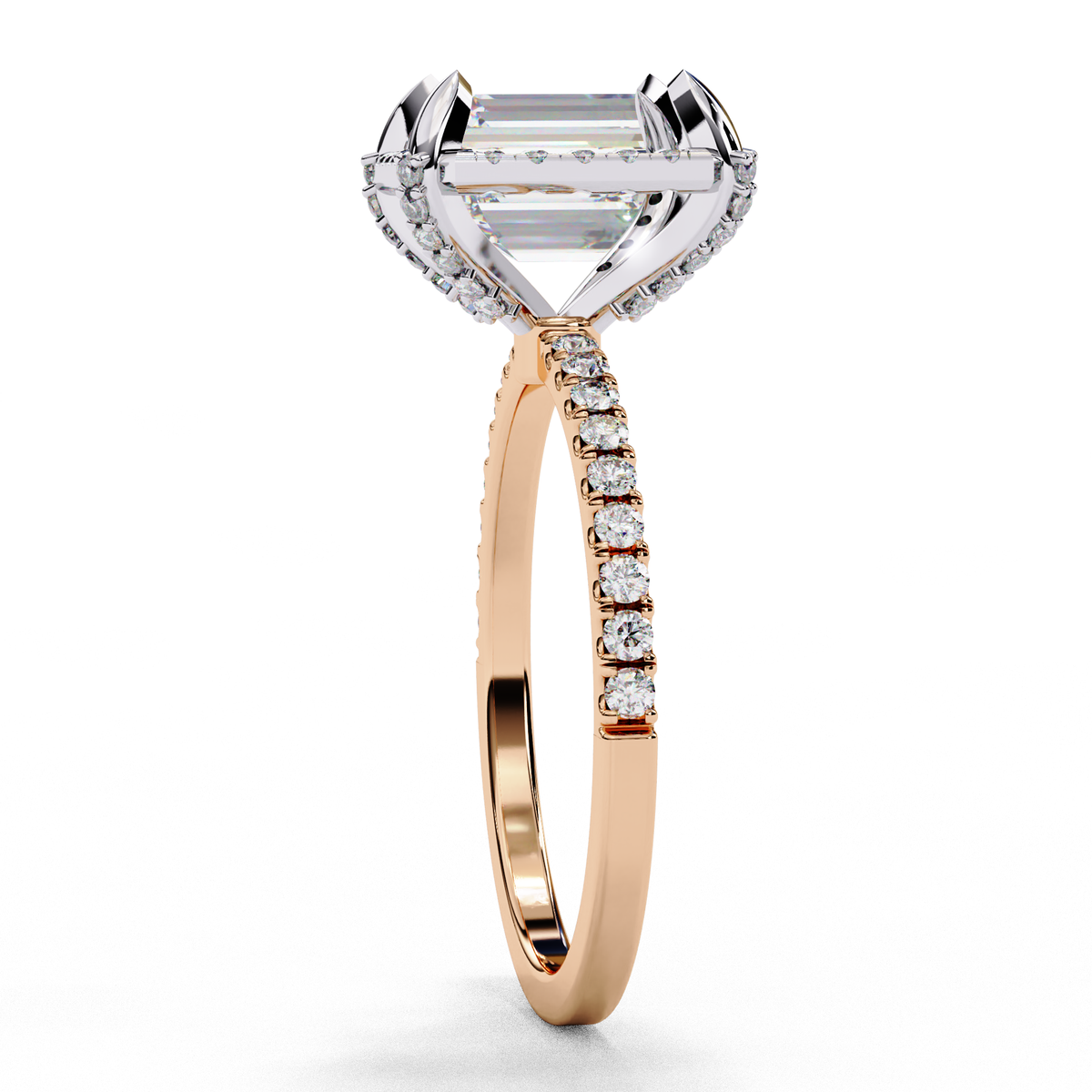 Reverra 14K Hidden Halo Engagement Ring with Pave Band, CTTW-2.8