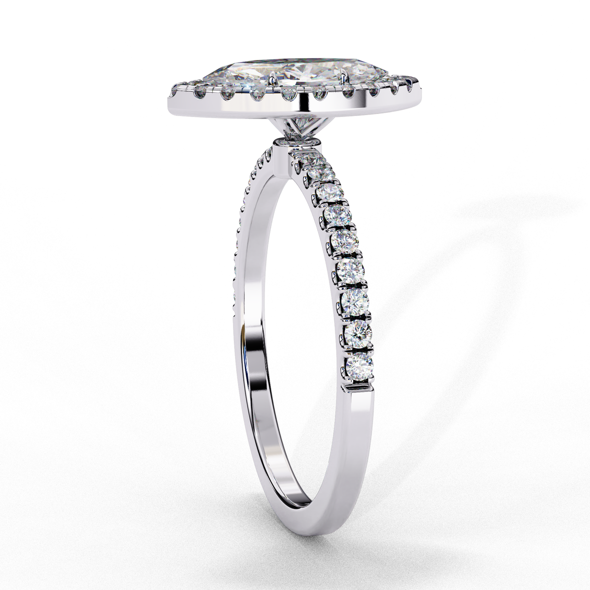 Reverra 14K Marquise Halo Engagement Ring with Pave Band, CTTW-1.16