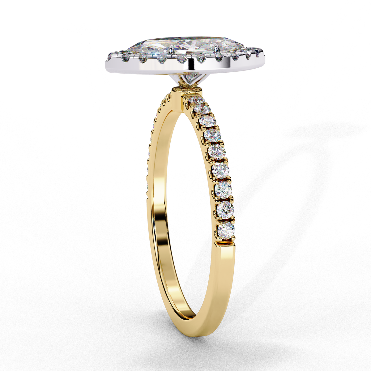 Reverra 14K Marquise Halo Engagement Ring with Pave Band, CTTW-1.16