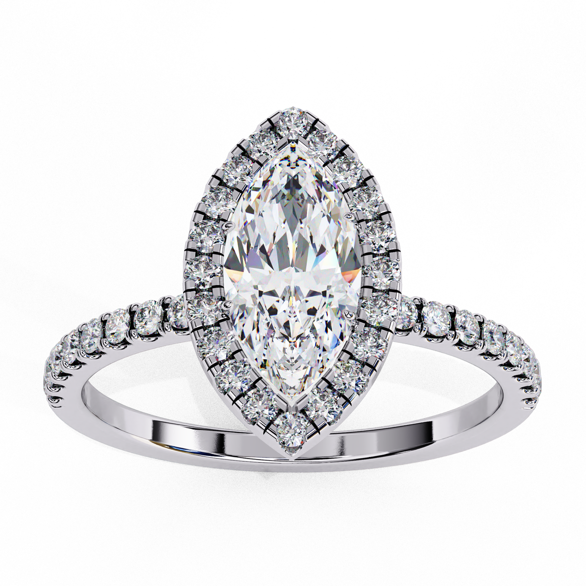 Reverra 14K Marquise Halo Engagement Ring with Pave Band, CTTW-1.16
