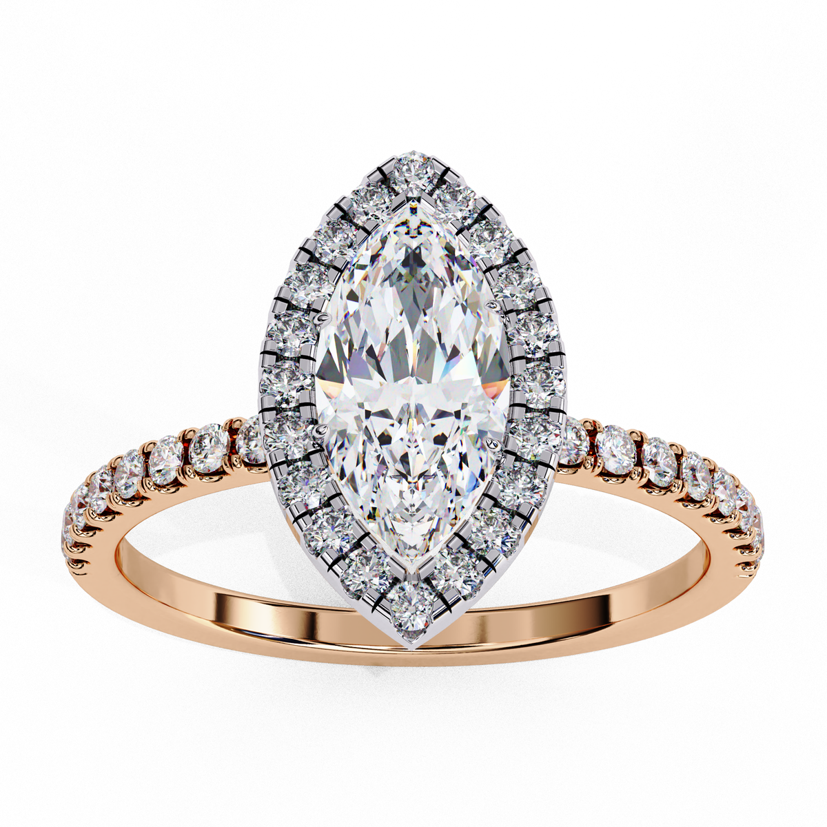 Reverra 14K Marquise Halo Engagement Ring with Pave Band, CTTW-1.16