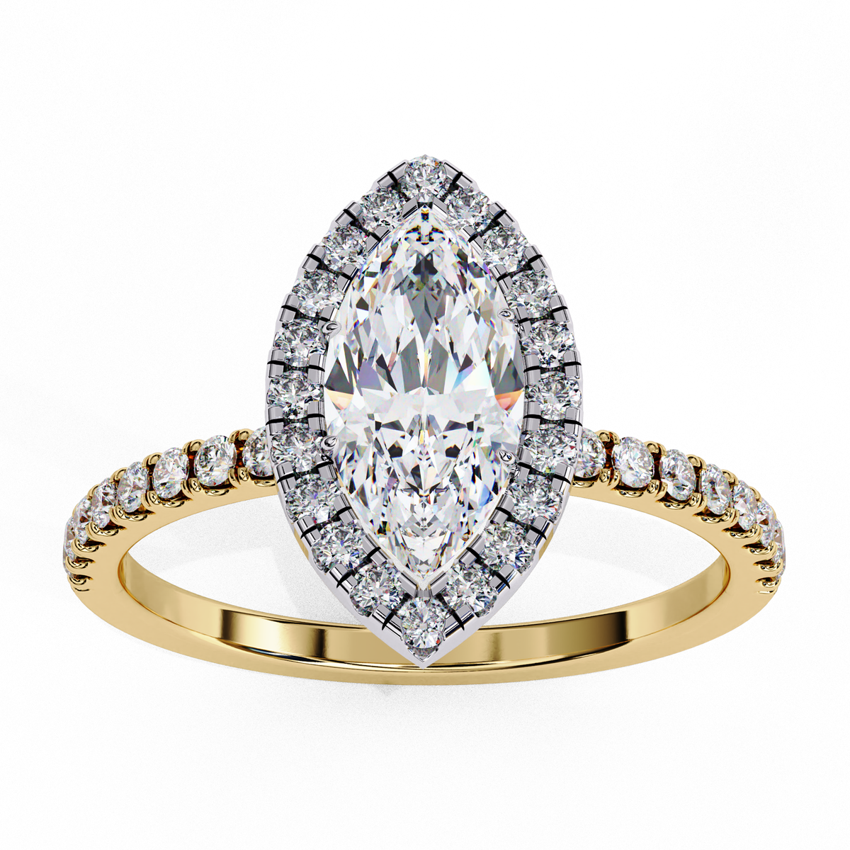 Reverra 14K Marquise Halo Engagement Ring with Pave Band, CTTW-1.16