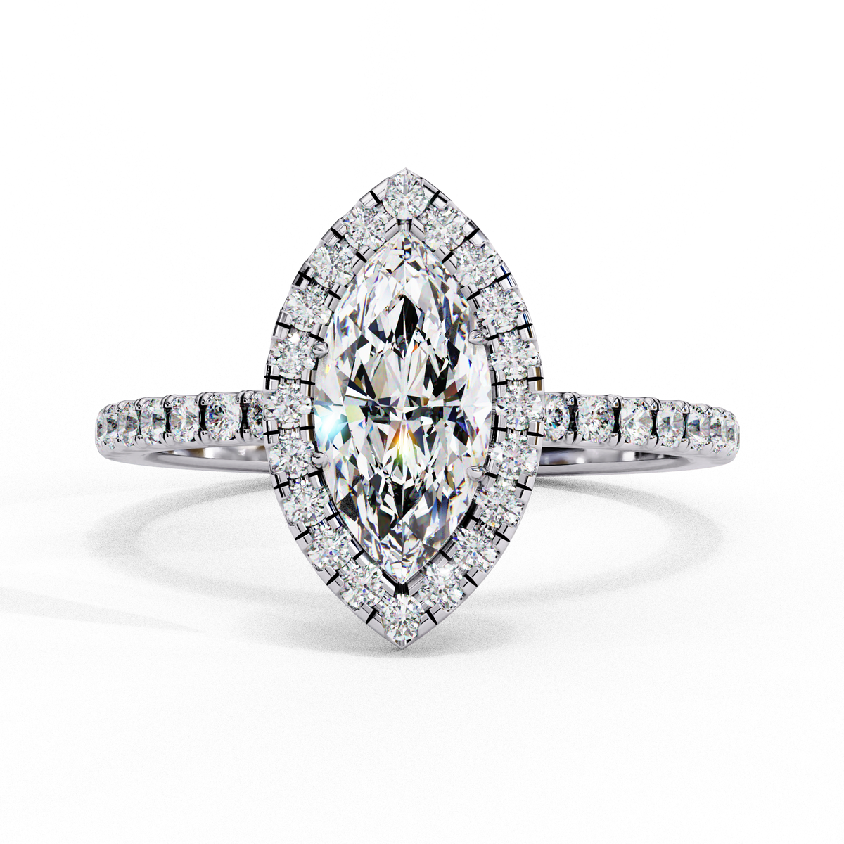 Reverra 14K Marquise Halo Engagement Ring with Pave Band, CTTW-1.16