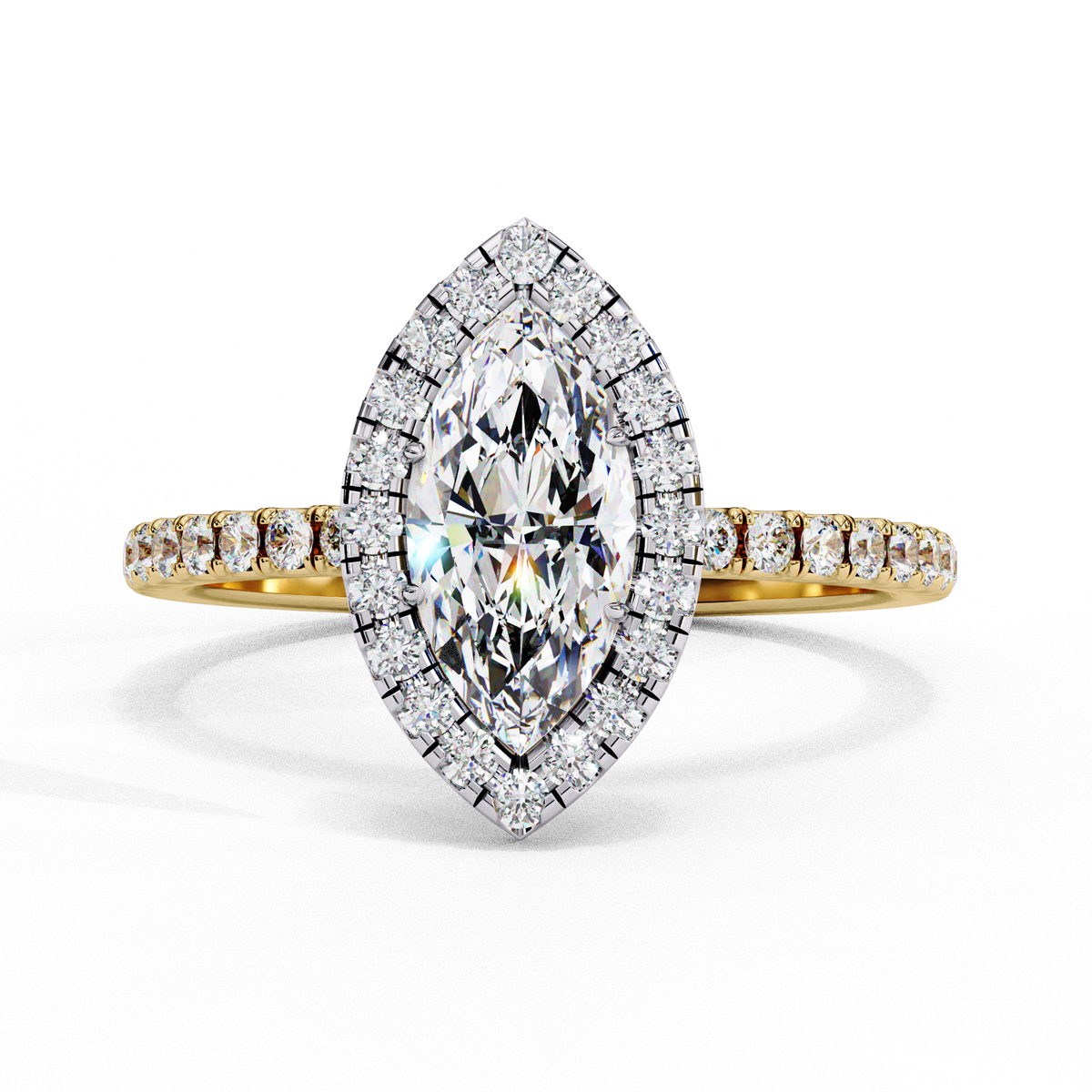 Reverra 14K Marquise Halo Engagement Ring with Pave Band, CTTW-1.16