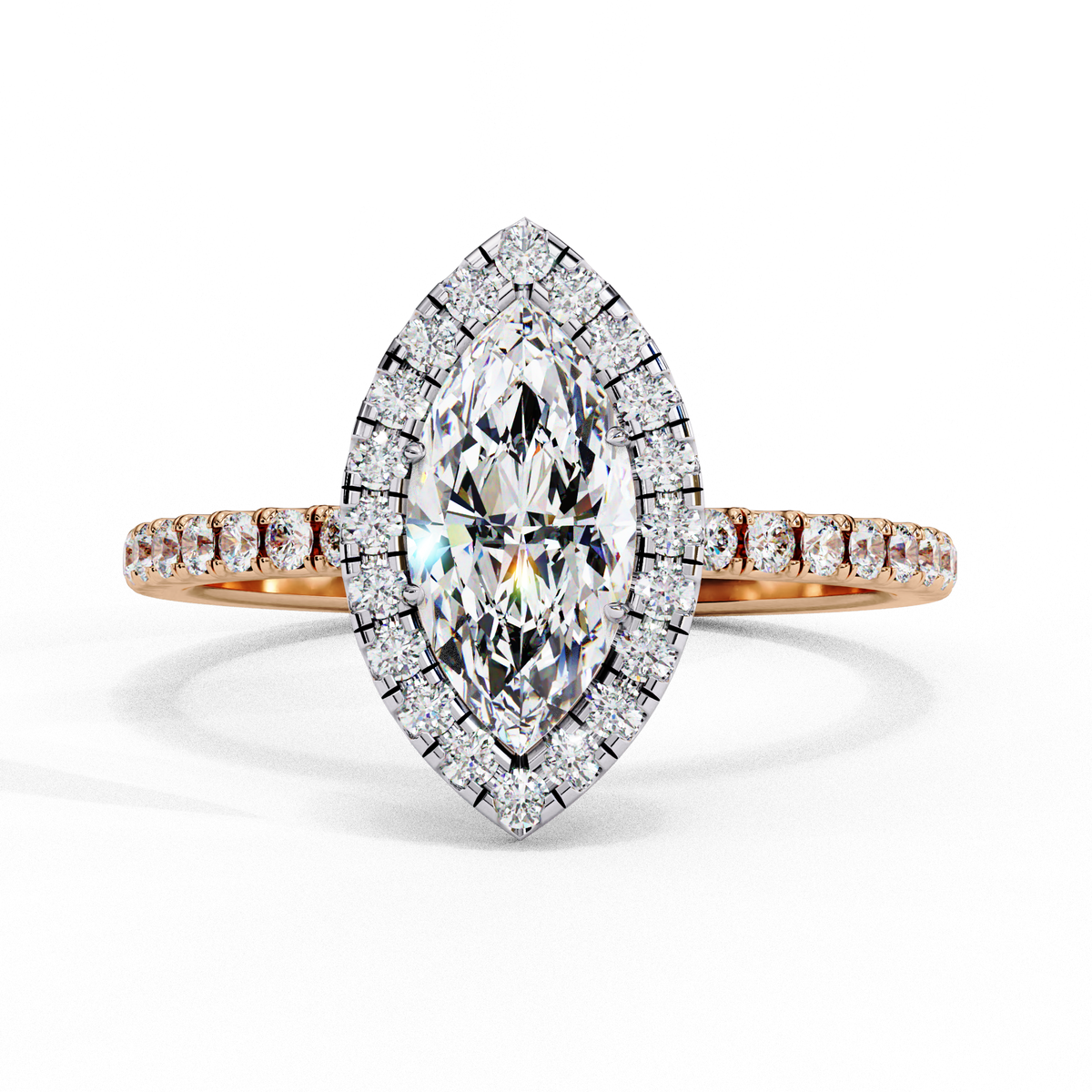 Reverra 14K Marquise Halo Engagement Ring with Pave Band, CTTW-1.16