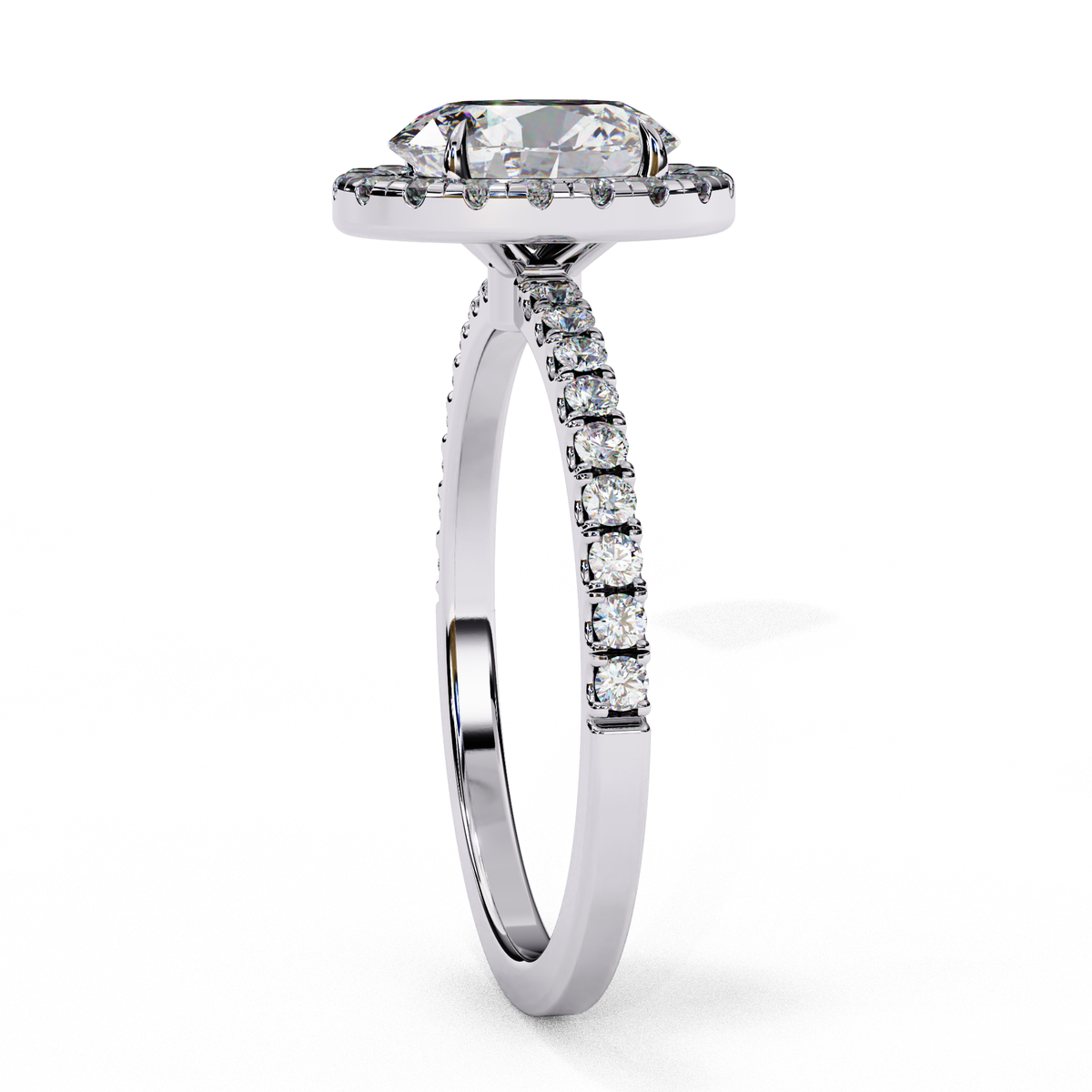 Reverra 14K Oval Halo Engagement Ring with Pave Band, CTTW-1.42