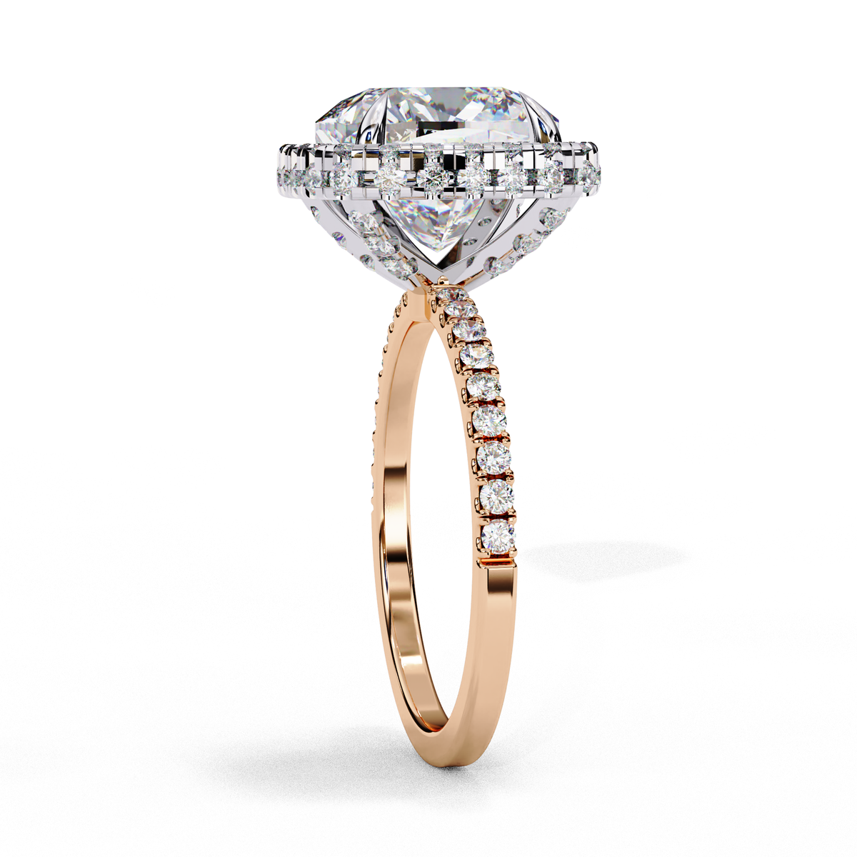 Reverra 14K Cushion Halo Engagement Ring with Pave Band, CTTW-2.985