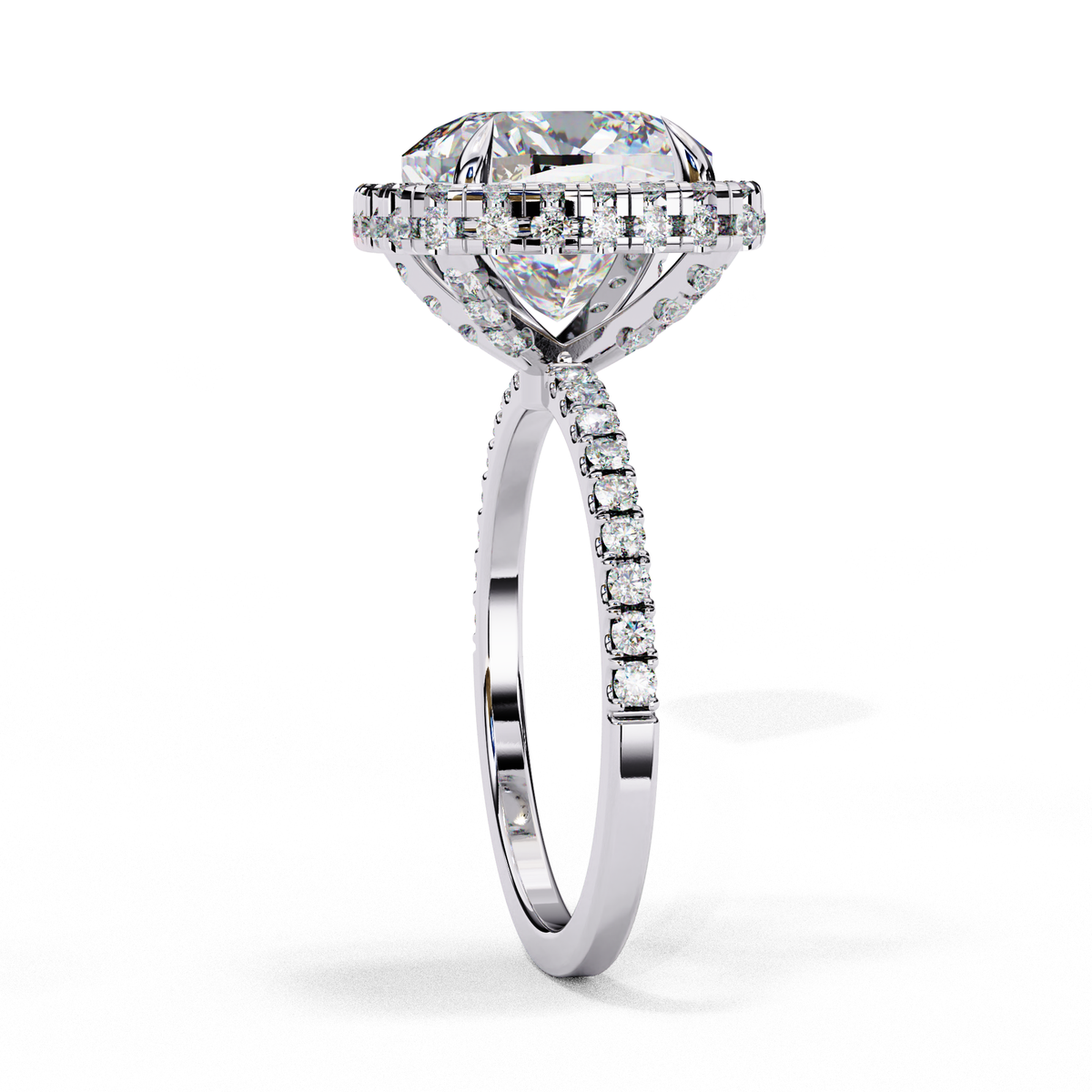 Reverra 14K Cushion Halo Engagement Ring with Pave Band, CTTW-2.985