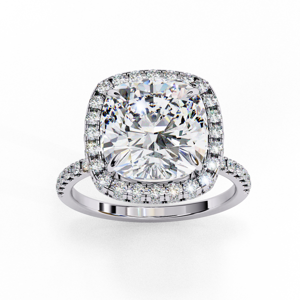 Reverra 14K Gold Cushion Square & Round Lab Grown Diamond Cushion Halo Engagement Ring for Women, CTTW-2.98