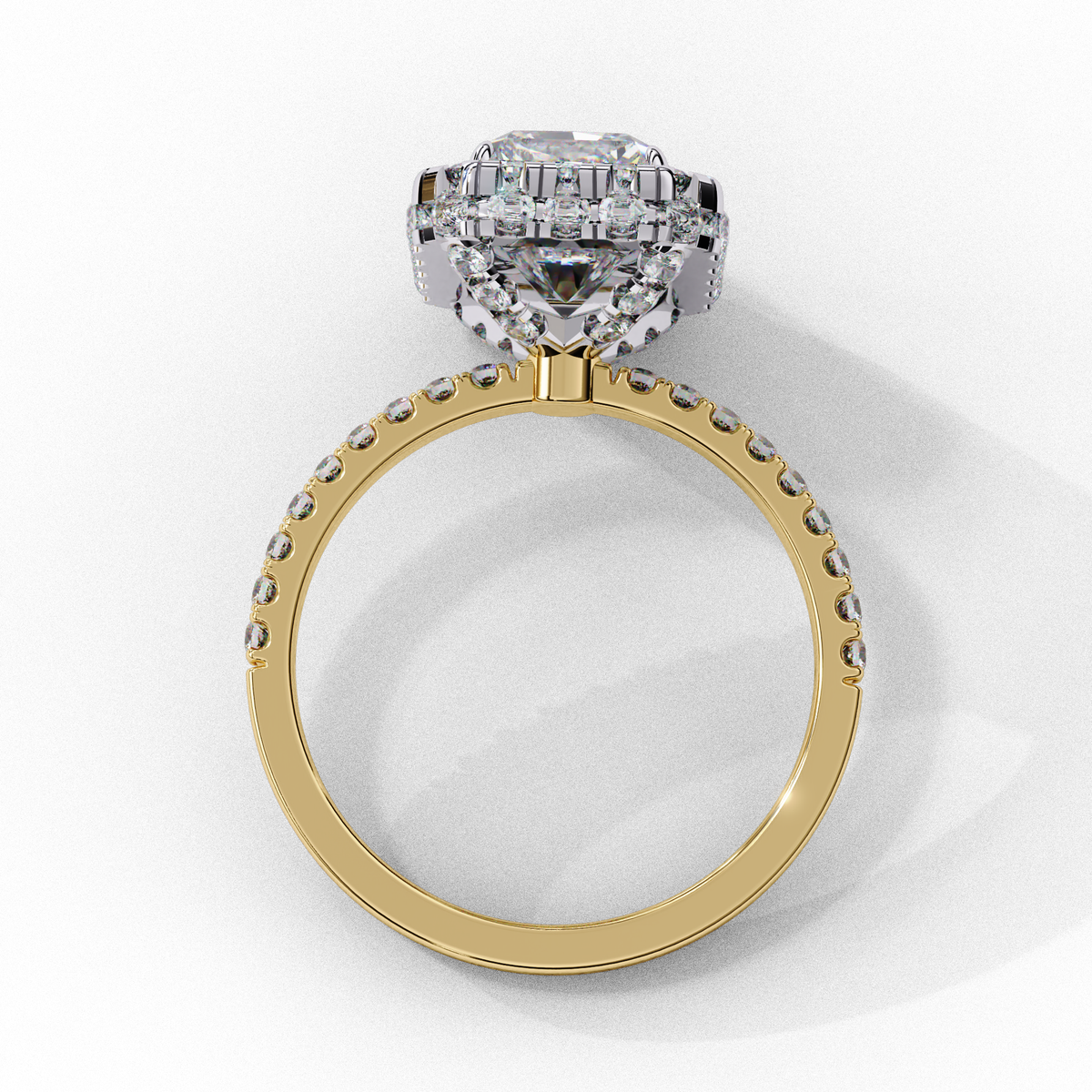 Reverra 14K Emerald Double Halo Engagement Ring with Pave Band, CTTW-2.91