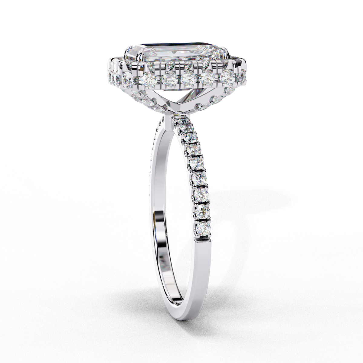 Reverra 14K Radiant Double Halo Engagement Ring with Pave Band, CTTW-2.93