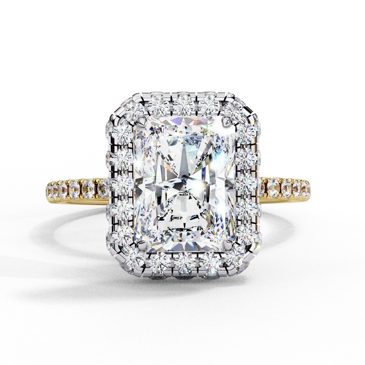 Reverra 14K Radiant Double Halo Engagement Ring with Pave Band, CTTW-2.93