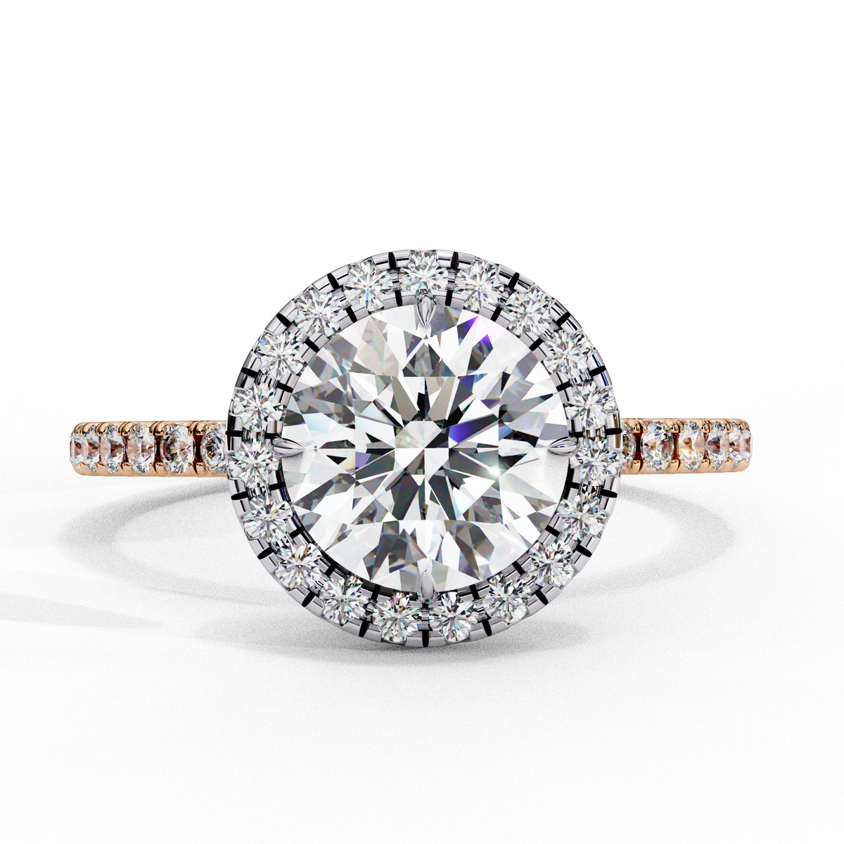Reverra 14K Round Double Halo Engagement Ring with Pave Band, CTTW-2.9