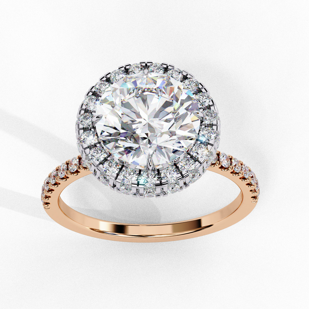 Reverra 14K Round Double Halo Engagement Ring with Pave Band, CTTW-2.9