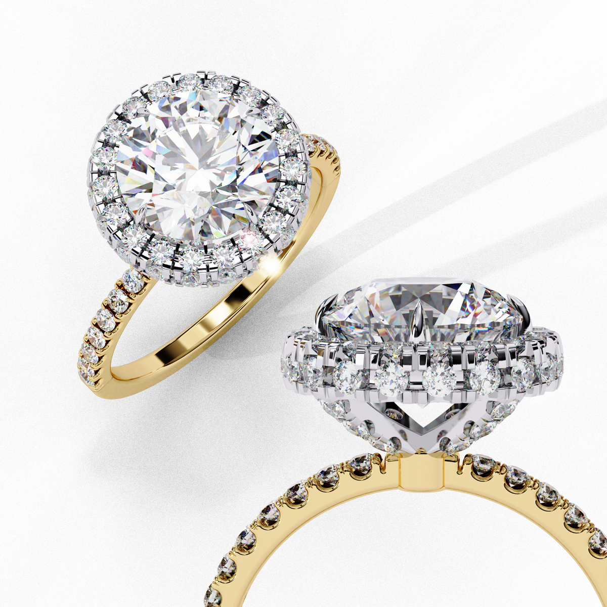 Reverra 14K Round Double Halo Engagement Ring with Pave Band, CTTW-2.9