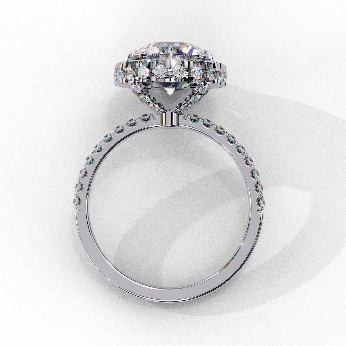 Reverra 14K Round Double Halo Engagement Ring with Pave Band, CTTW-2.9