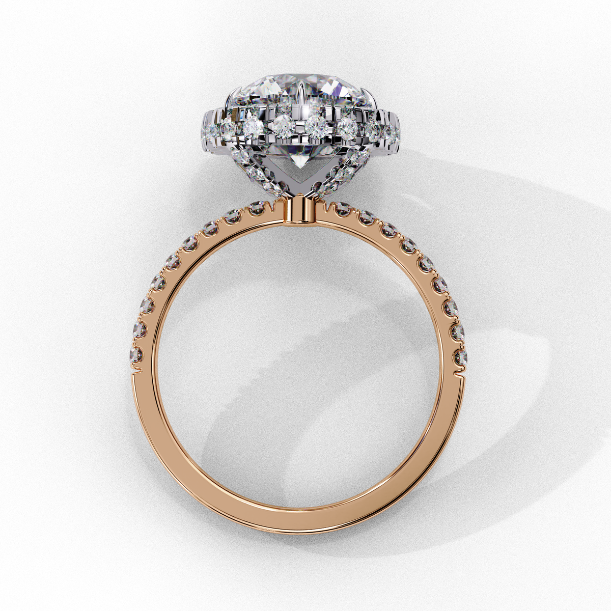Reverra 14K Round Double Halo Engagement Ring with Pave Band, CTTW-2.9